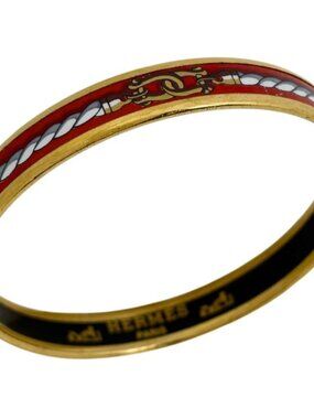 Hermes Enamel PM Bracelet Cloisonne Bangle Red Gold